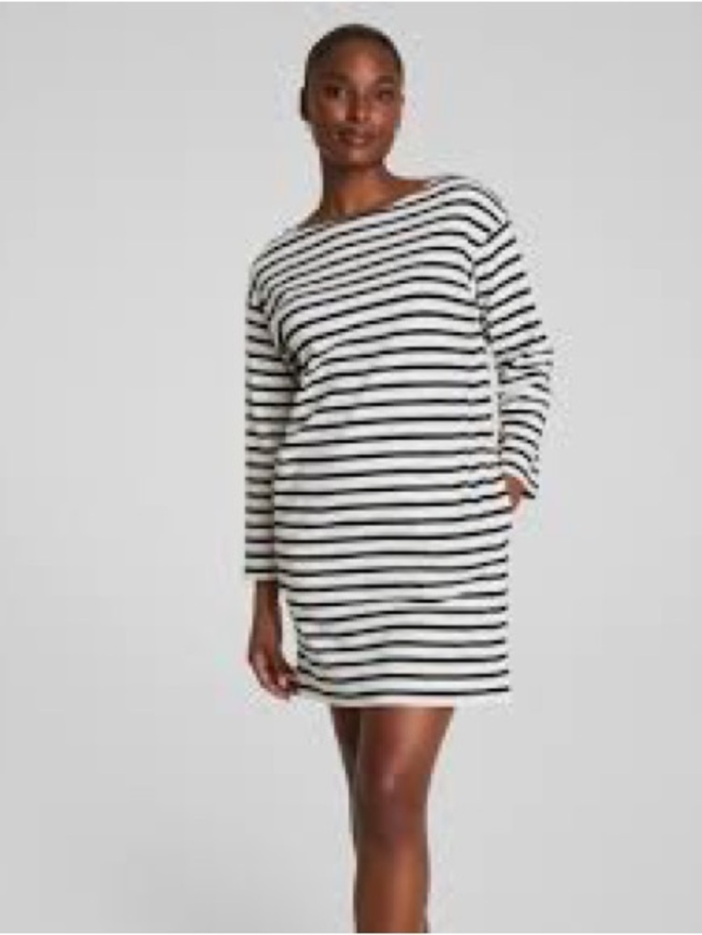 Spanx Striped Long-Sleeve Shift Dress in Black and White oversized size S